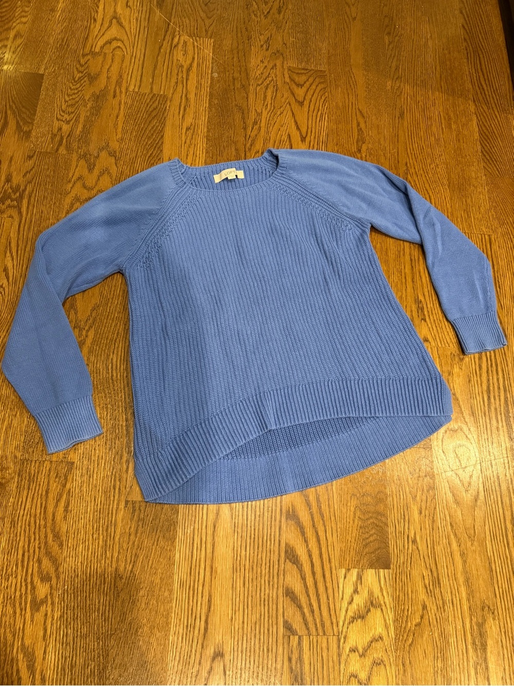 LOFT Light Blue Crewneck Ribbed Knit Sweater